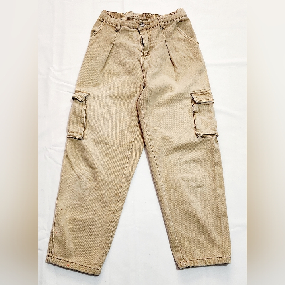 Evis Premium Utility Pleated Balloon Pants Womens Size S Khaki High Waist Beige